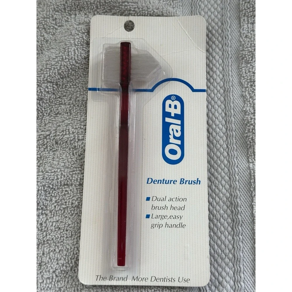 Oral-B Denture Dual Head Denture Brush NOS 1991 Vintage Red Movie Prop